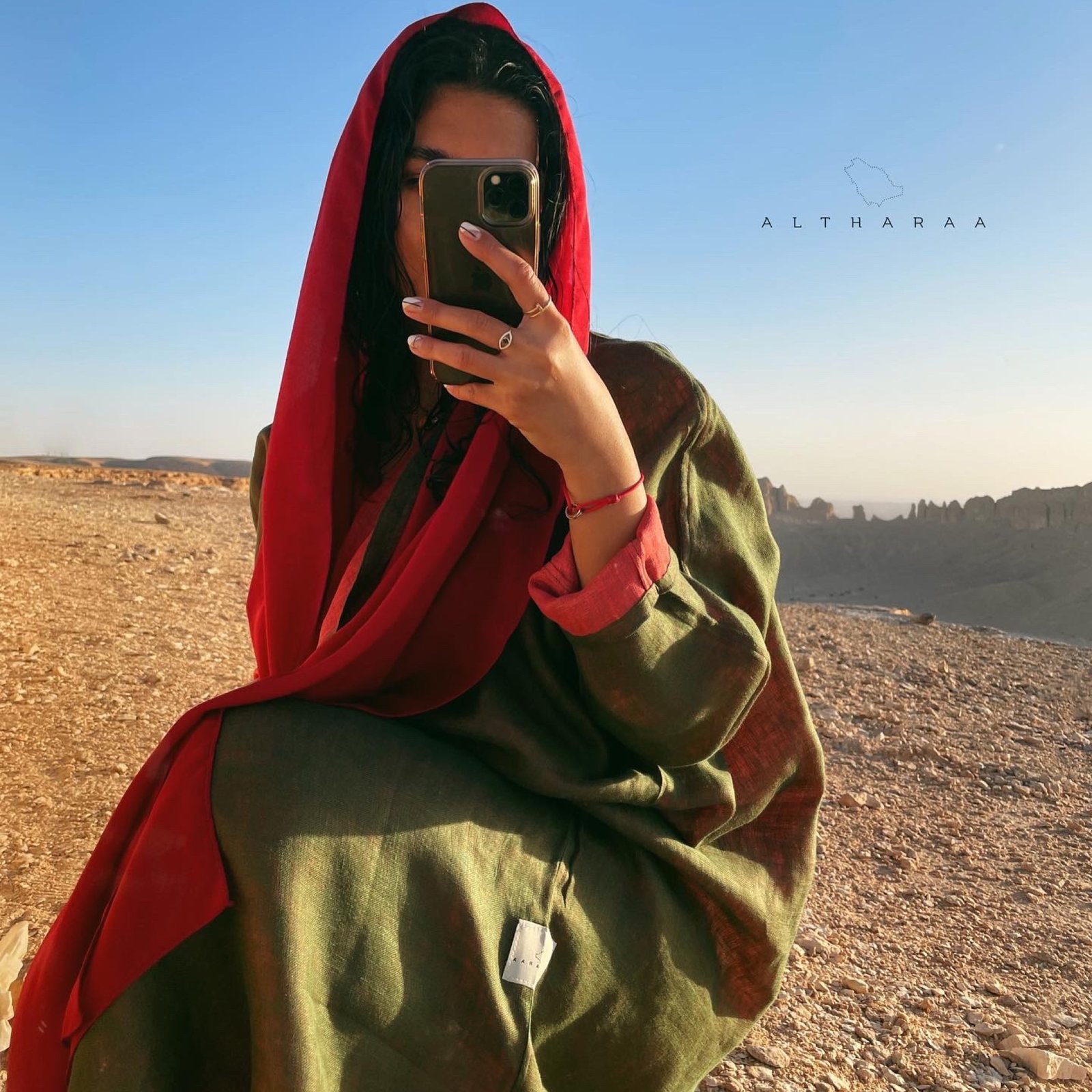 عباية لينن طبيعي زيتي / أحمر - صورة 7