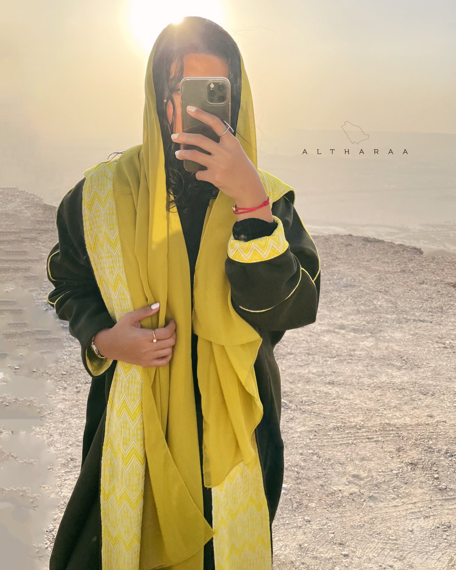 عباية صوف بالسدو زيتي/أصفر - صورة 2