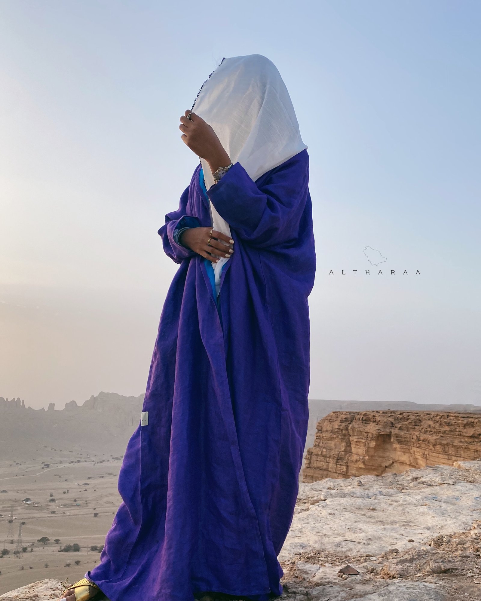 عباية لينن طبيعي موف/سماوي  - Image 4