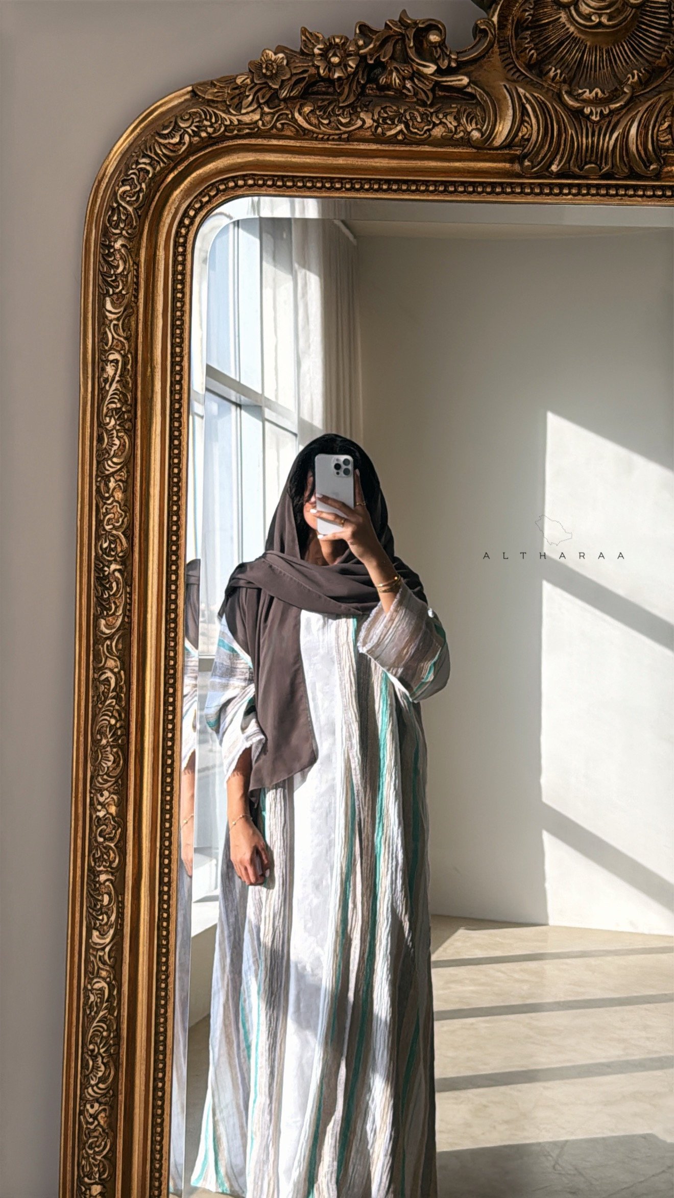 عباية لينن طبيعي أبيض/بني - صورة 2
