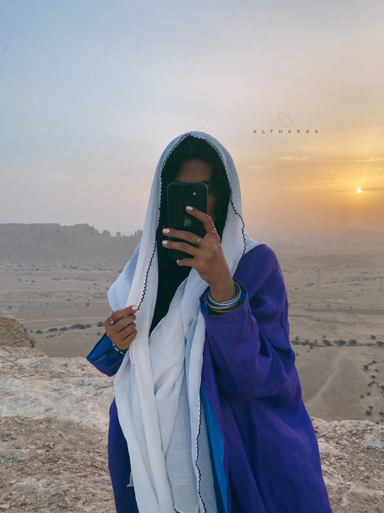 عباية لينن طبيعي موف/سماوي  - Image 2