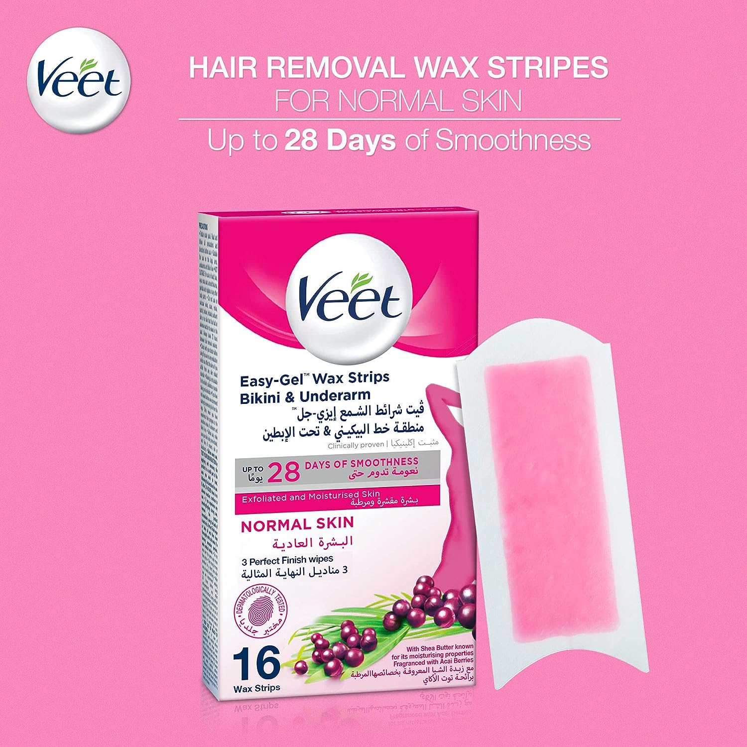 (Bundle Of 3 (Veet Easy-Gel Wax Strips for Bikini & Underarm - 16 Wax Strips - Image 2