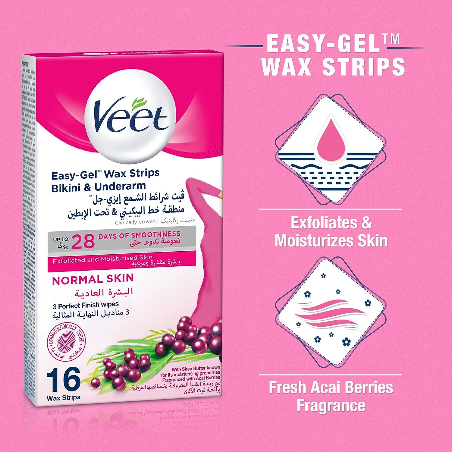 (Bundle Of 3 (Veet Easy-Gel Wax Strips for Bikini & Underarm - 16 Wax Strips - Image 5