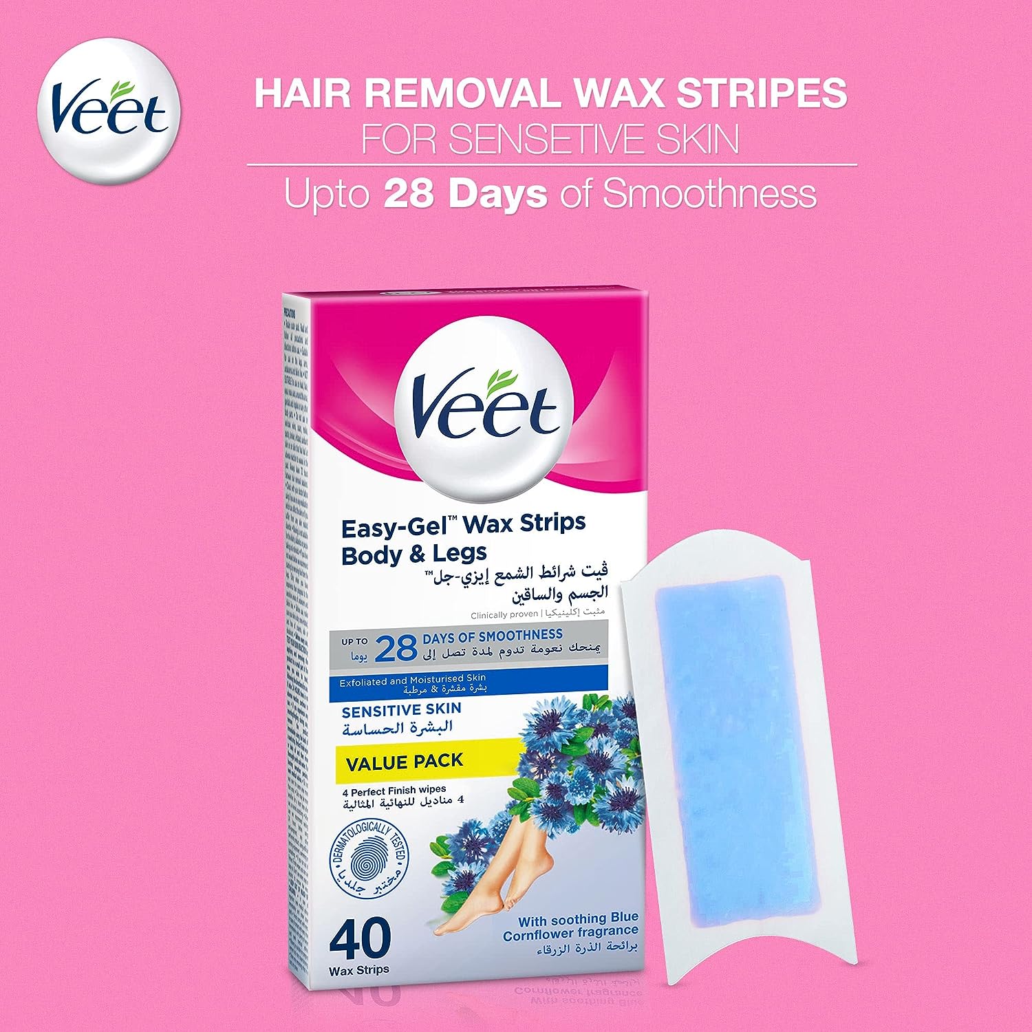 Bundle Of 2 (Veet Hair Removal Wax Strips, For Sensitive Skin - 40 Wax Strips) - Image 3