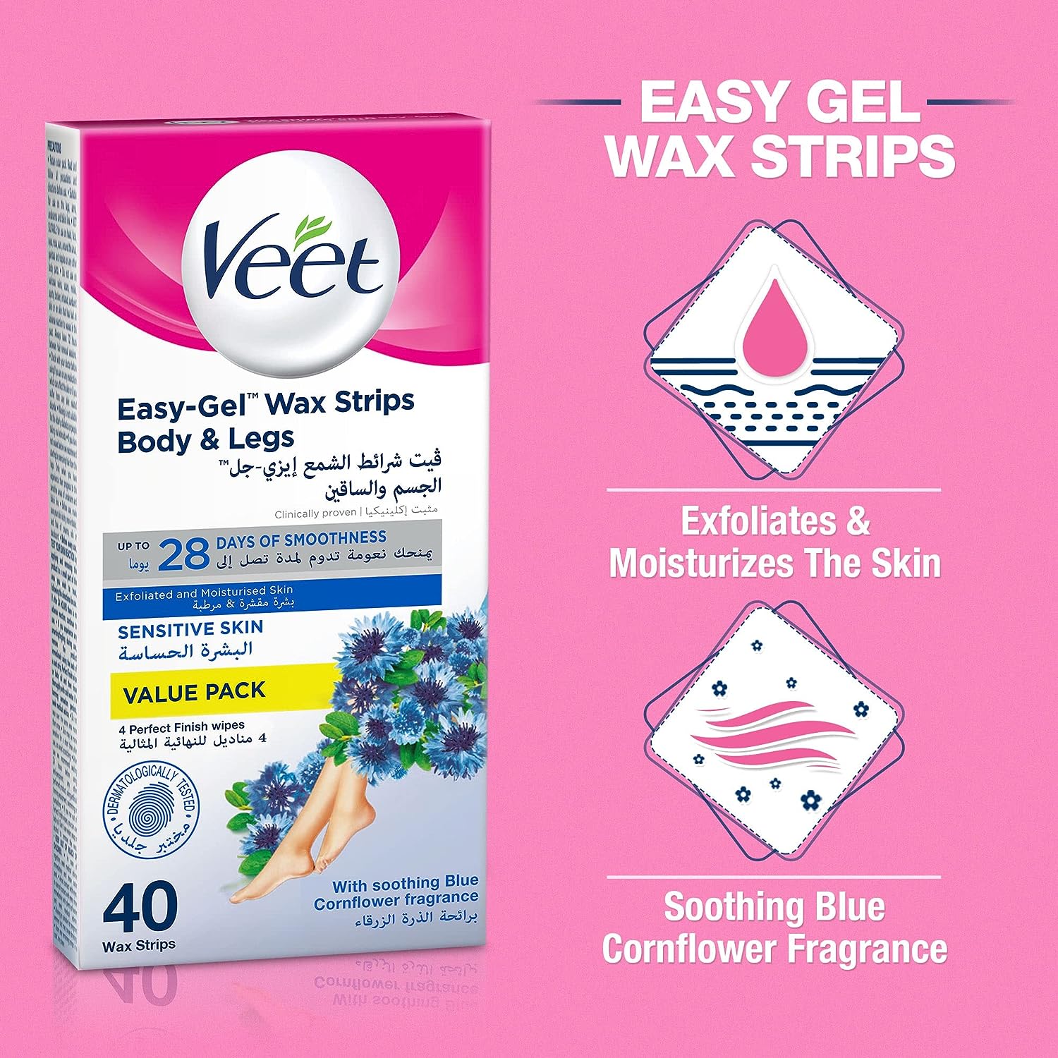 Bundle Of 2 (Veet Hair Removal Wax Strips, For Sensitive Skin - 40 Wax Strips) - Image 2