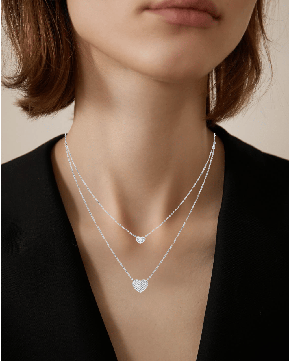 The Double-Strand Pavé Heart Necklace - Image 2