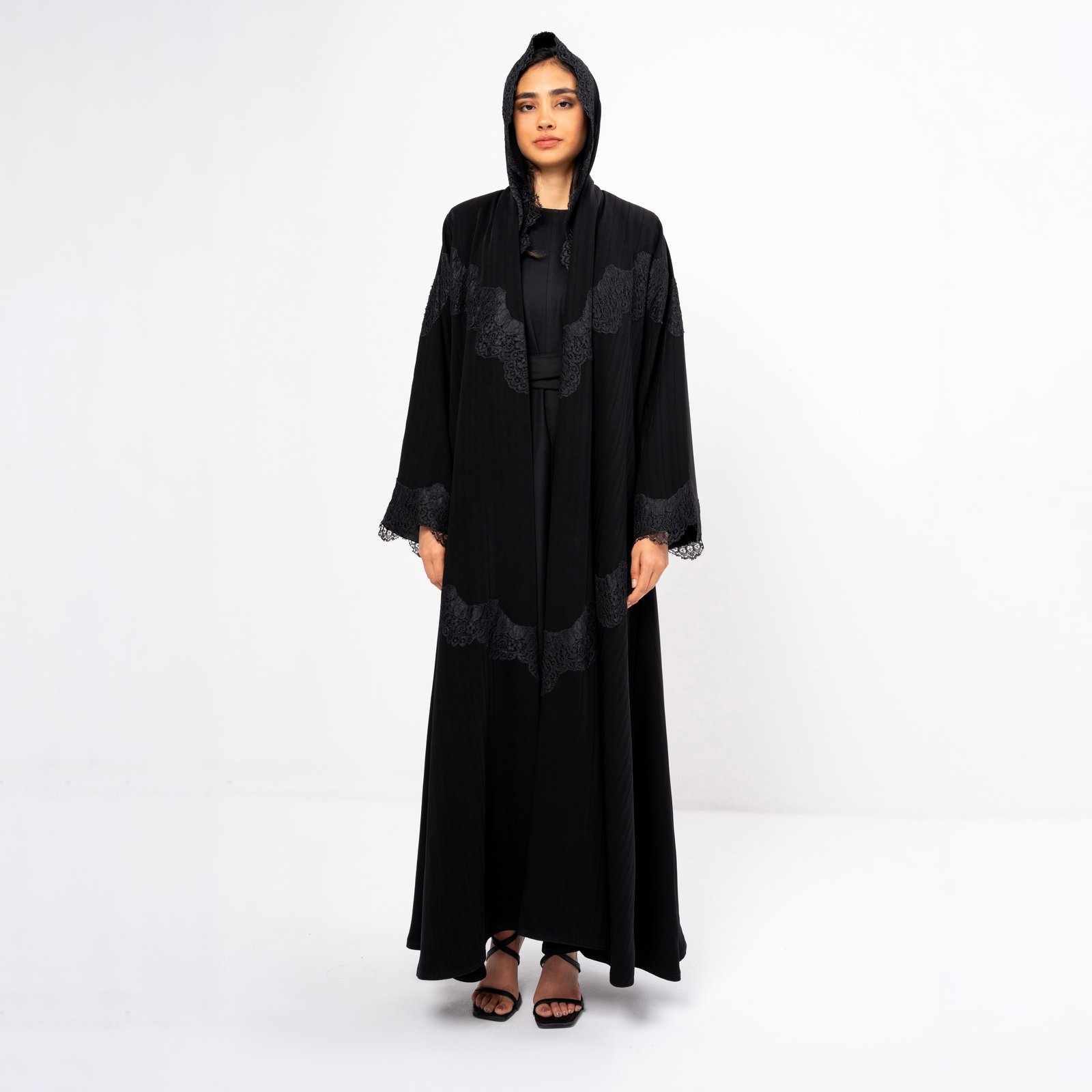 Striped Crepe  with Lace - Image 1