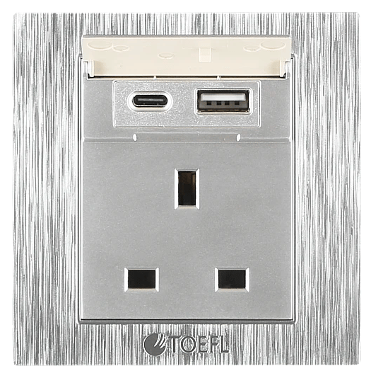 فيش ثلاثي مع منفذ يو اس بي USB مع تايب سي TYPE-C لون فضي ضمان 25 سنة  - صورة 1
