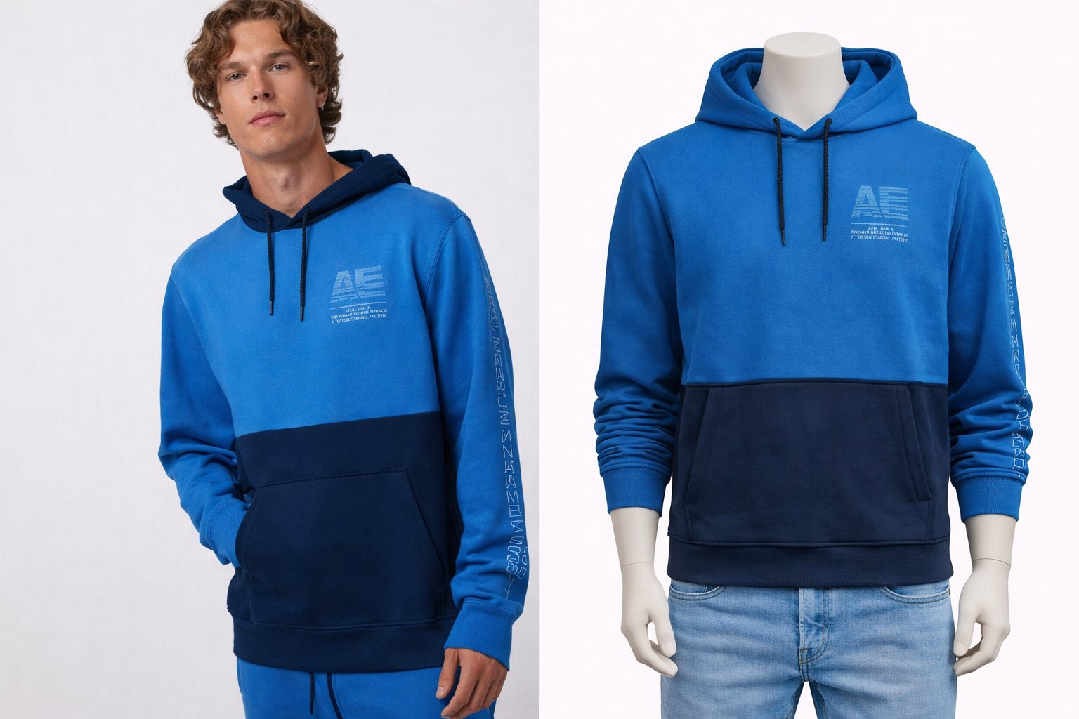 Men’s Blue Color Block Hoodie – Modern Sporty Style 🔵 - صورة 1