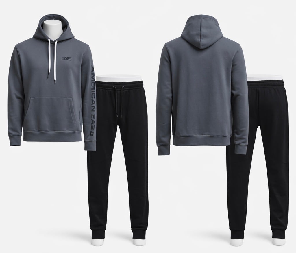 American Eagle Gray Hoodie & Black Jogger Tracksuit - صورة 1