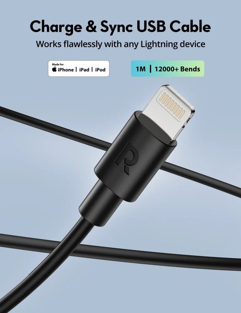 كومبو راف باور شاحن سيارة ، كيبل USB-A الى لايتننق ، حامل جوال للسيارة - اسود - صورة 3