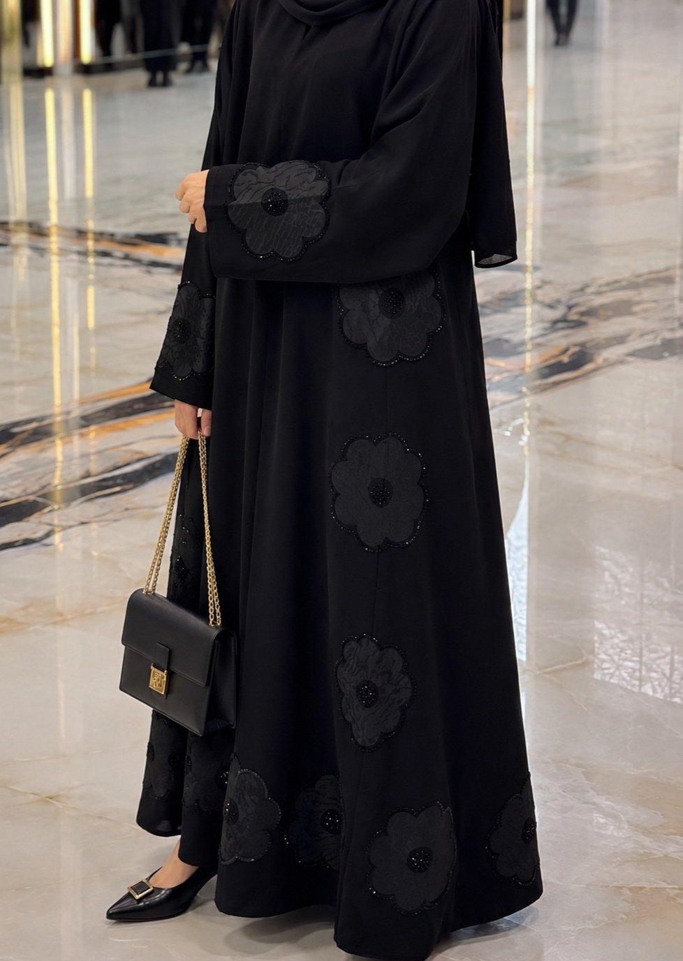 Ceramic Blazer Abaya with 3D Organza Flowers and Hand Beads - Image 1