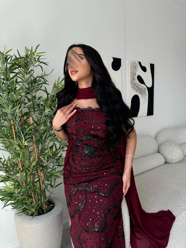 فستان سهرة تطريزات ترتر وخرز - صورة 2
