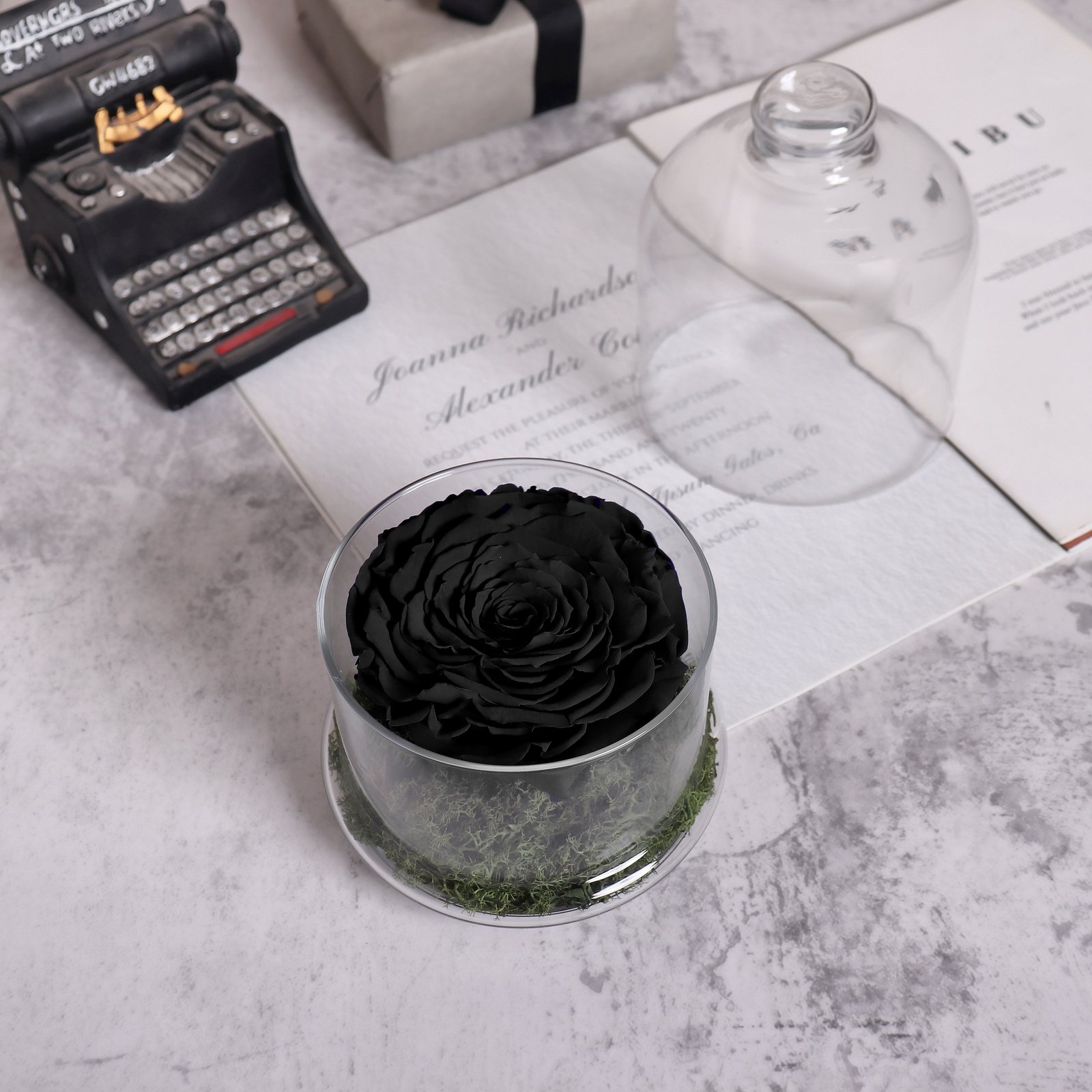 Black Rose with Glass Dome - Image 1