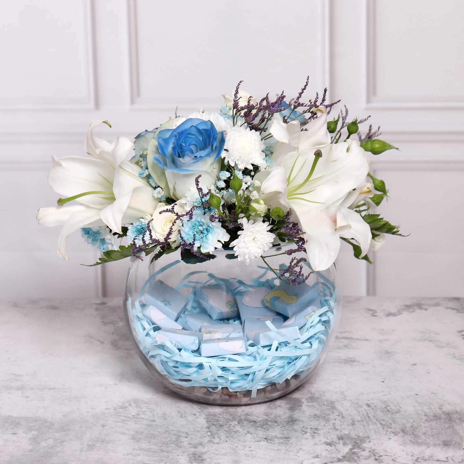Baby Boy Gift Flowers and Chocolate - Image 1