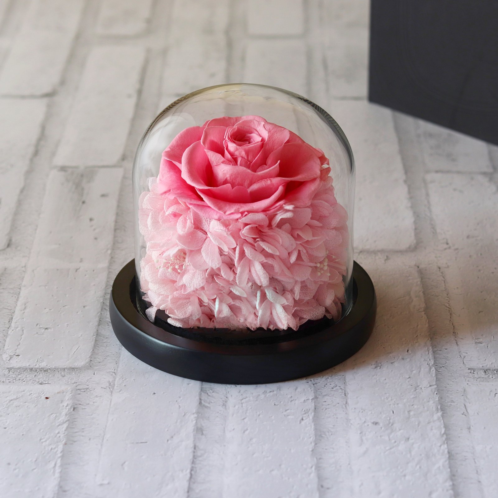  Long Life Pink Rose in a Small Glass Dome  - Image 1