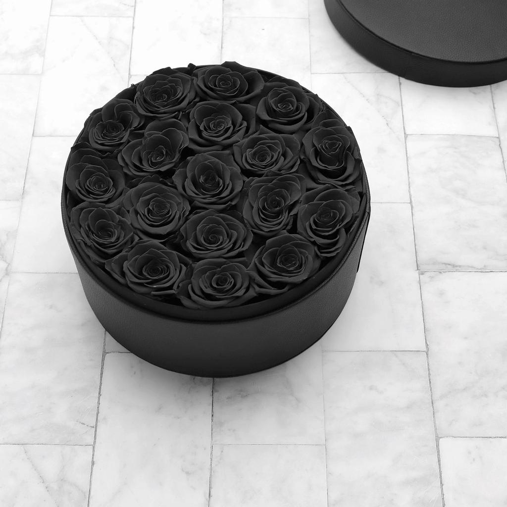 Black Flowers in a Medium Round Box - Image 1