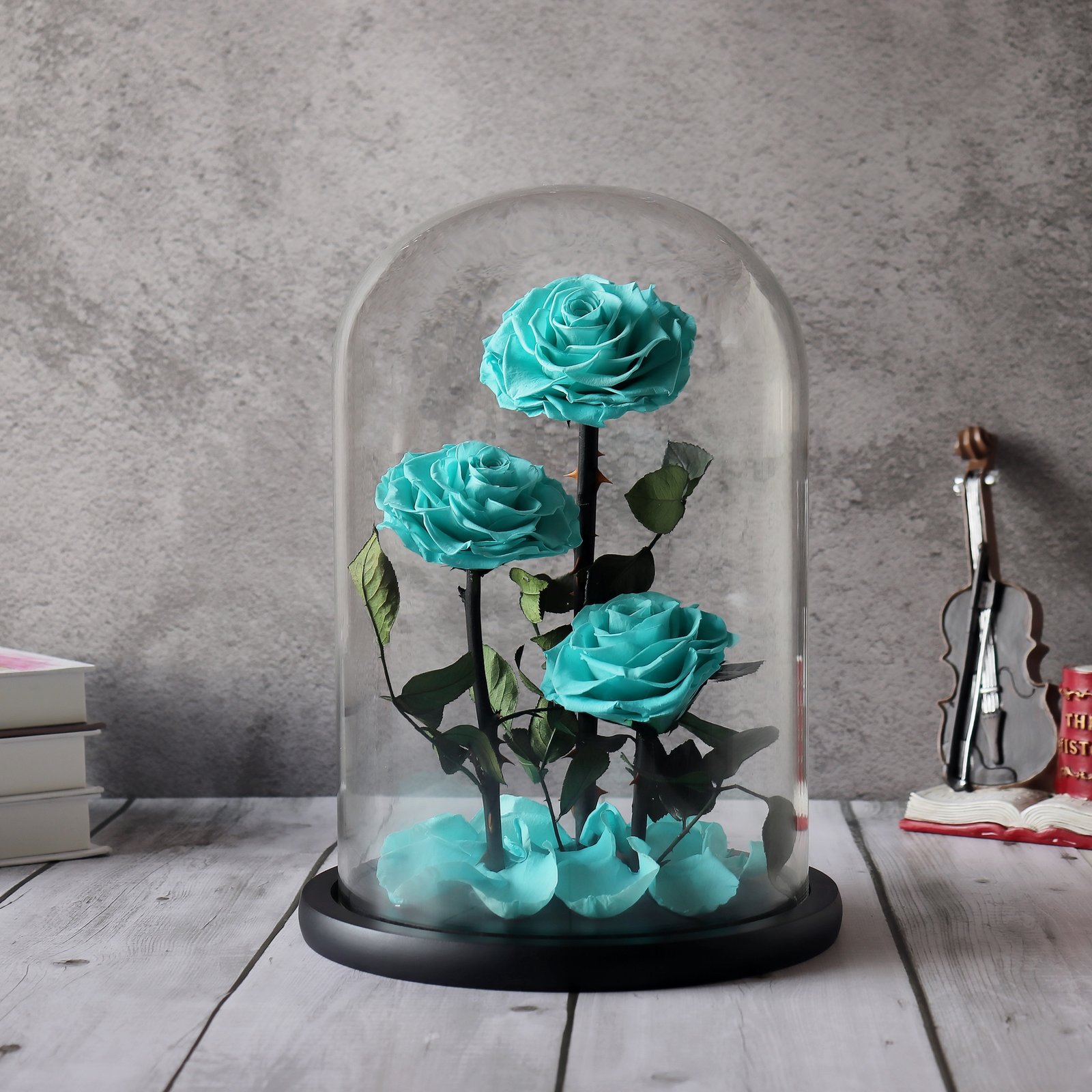 Three Perpetual Tiffany Roses in a Glass Dome - Image 1