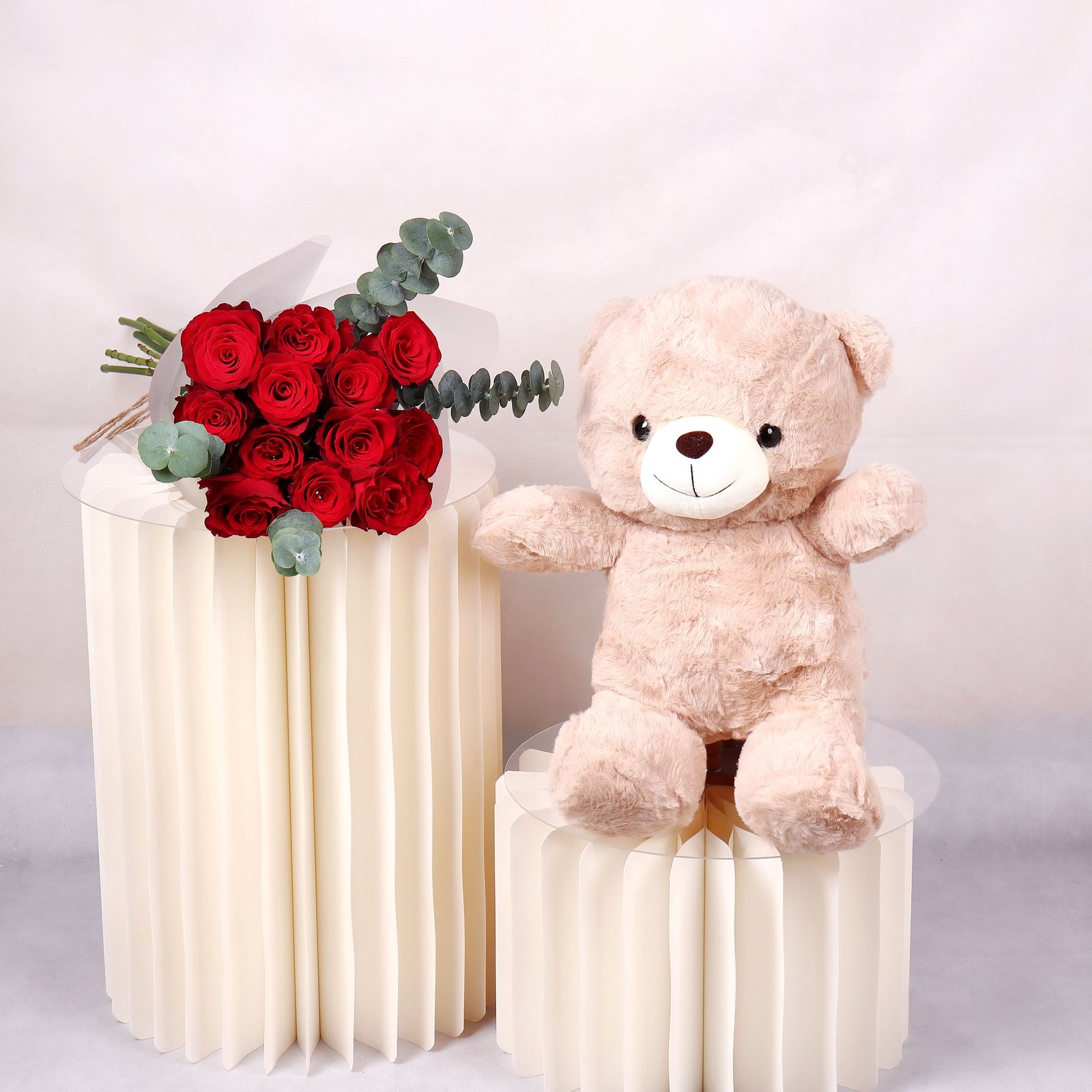 Teddy Bear with 15 Red Roses Bouquet - Image 1