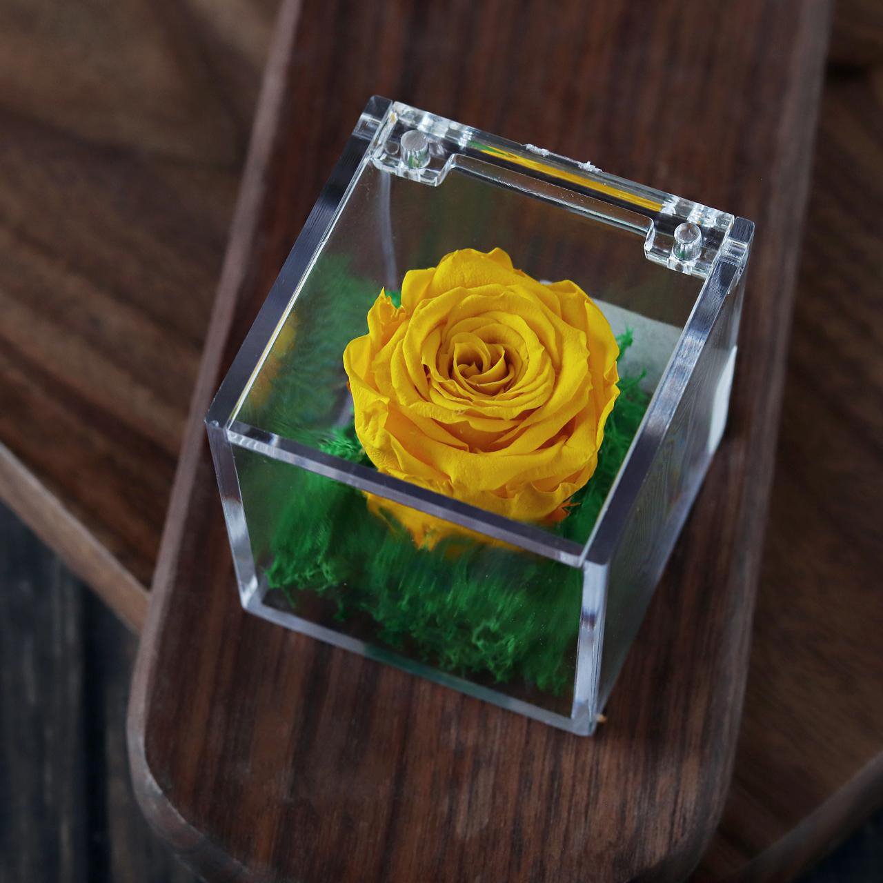 Permanent Mini Rose Yellow into Tiny Acrylic Box - Image 1