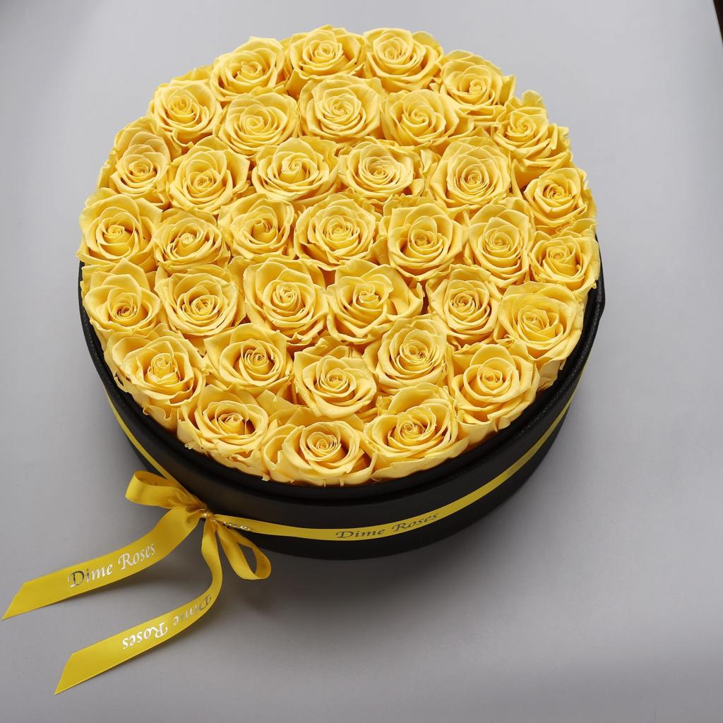 Permanent Yellow Roses in a Big Round Box - Image 1