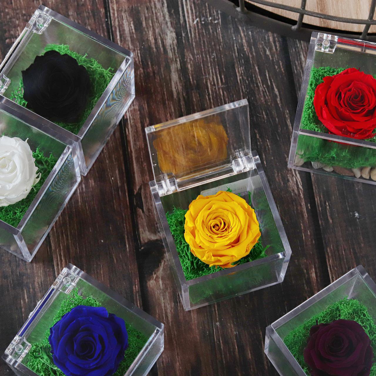 Permanent Mini Rose Yellow into Tiny Acrylic Box - Image 2