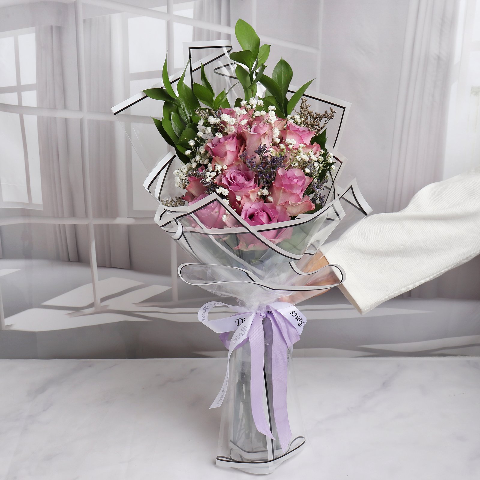 Purple Rose Bouquet with Transparent Cover - Image 1