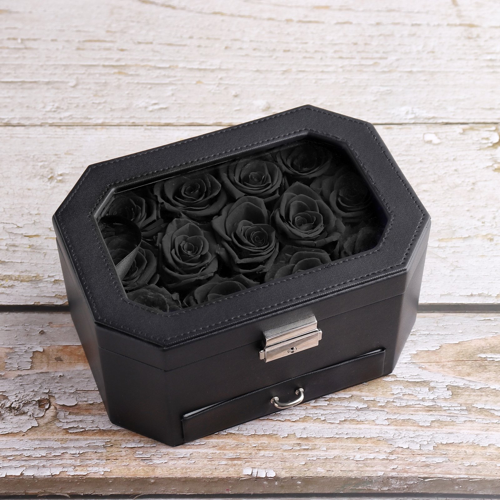 Black Flower Box With Long Lasting Roses - Image 2