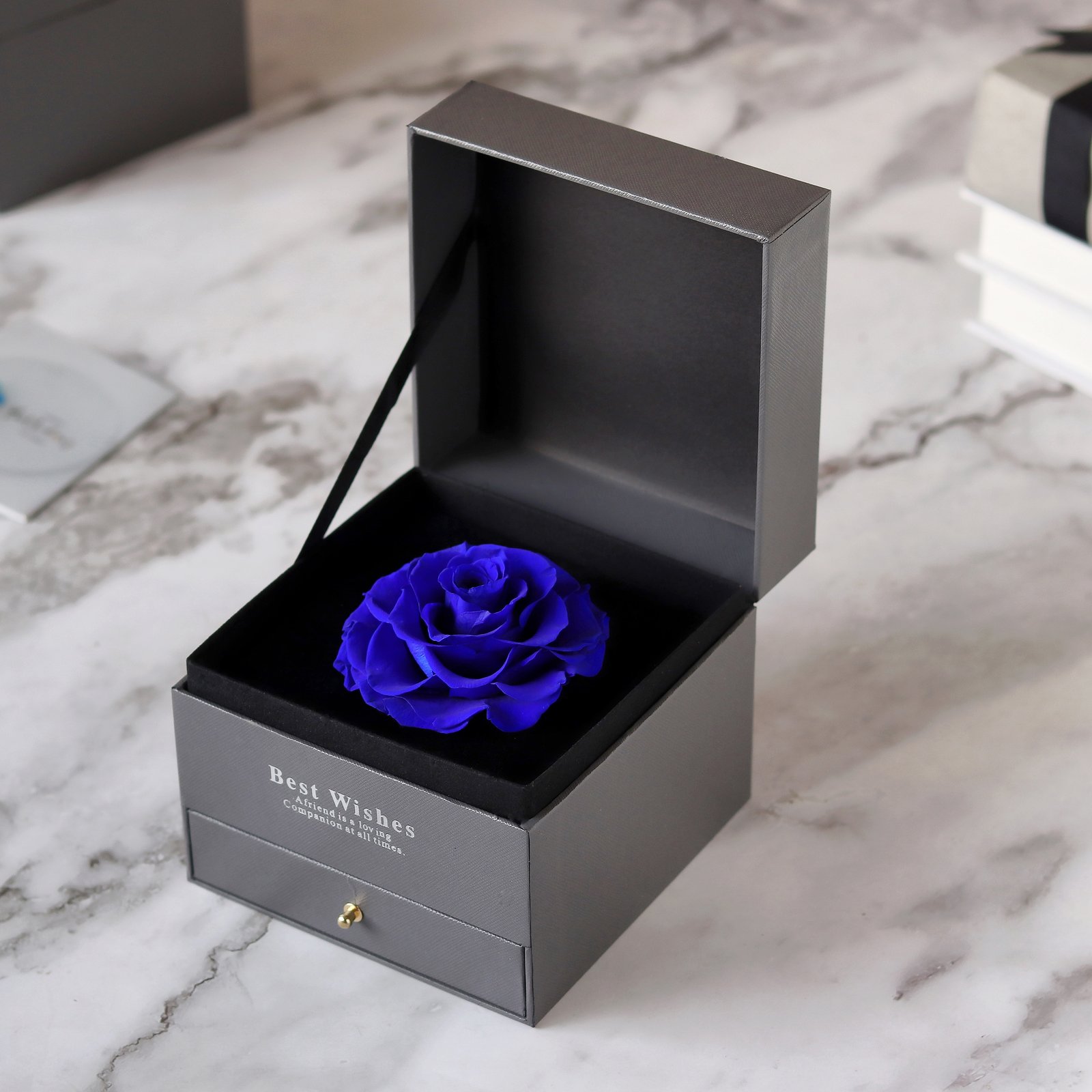 Preserved BlueRoses in a Gift Box With a Drawer - Image 1