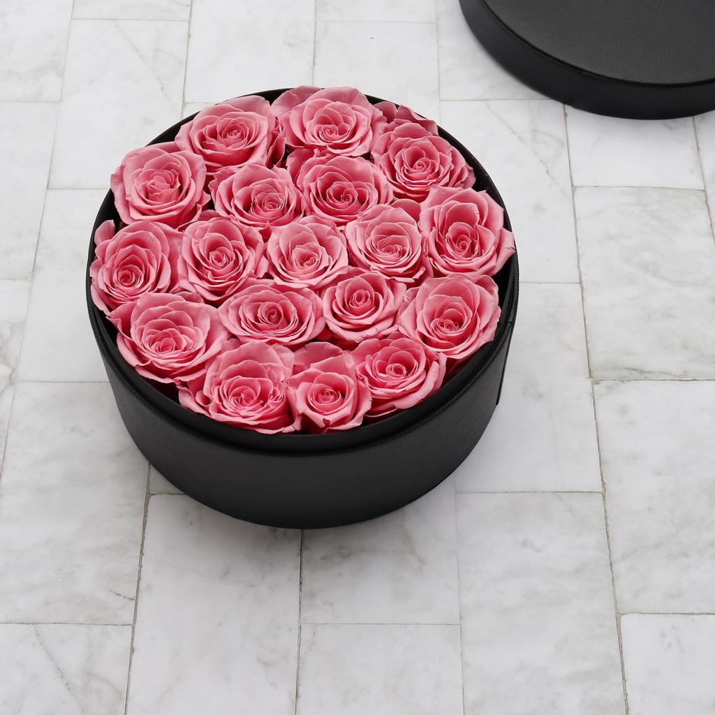 Permanent Pink Roses in a Medium Round Box - Image 1