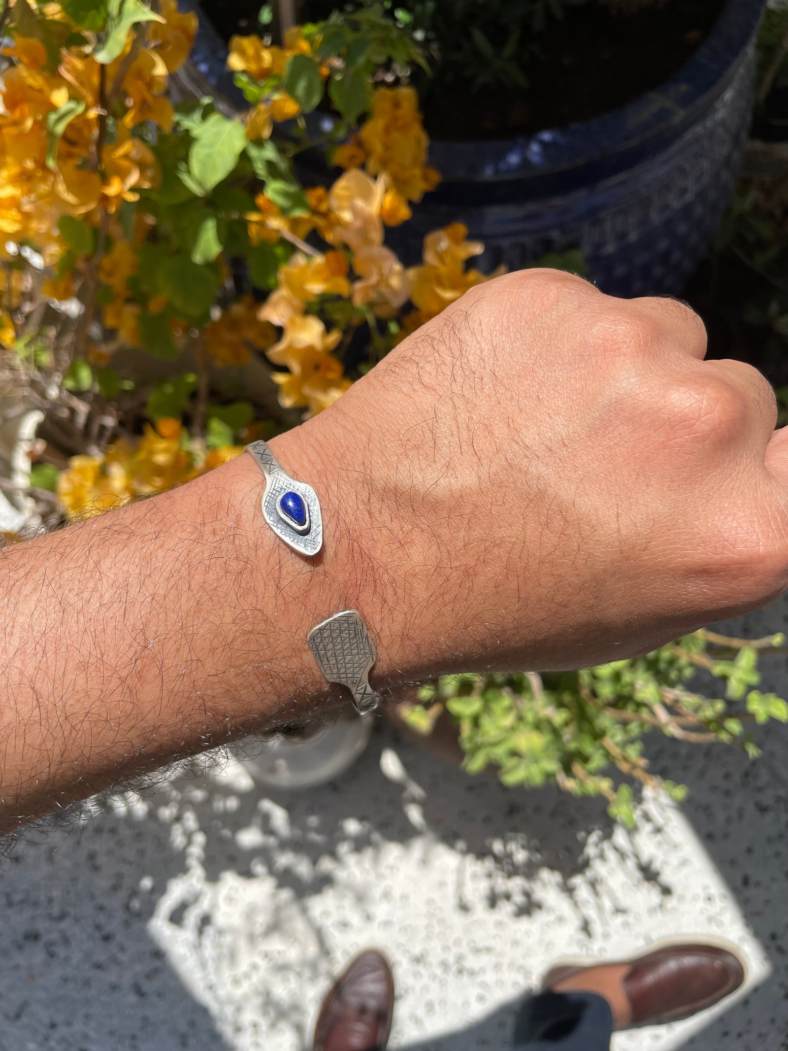 Lapis Lazuli Silver Bangle  - صورة 1