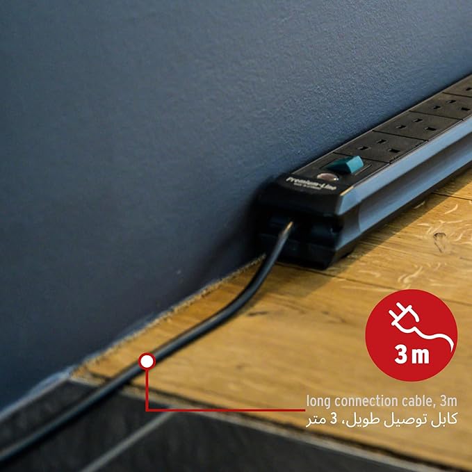 توصيلة كهرباء ألماني 4مداخل - 3متر مع زر فيوز أمان ( brennenstuhl)  - صورة 2
