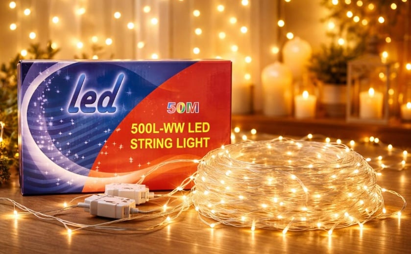 حبل إضاءة LED داخلي 50 متر - 500 لمبة لون أبيض دافئ ( 2700K)حبل  - صورة 2