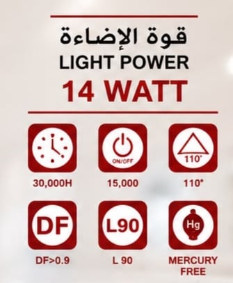 لمبه لمبة  ليد DEMO 14W اضاءة 6200K اضاءة لون ابيض   داخلي قلويز - صورة 2