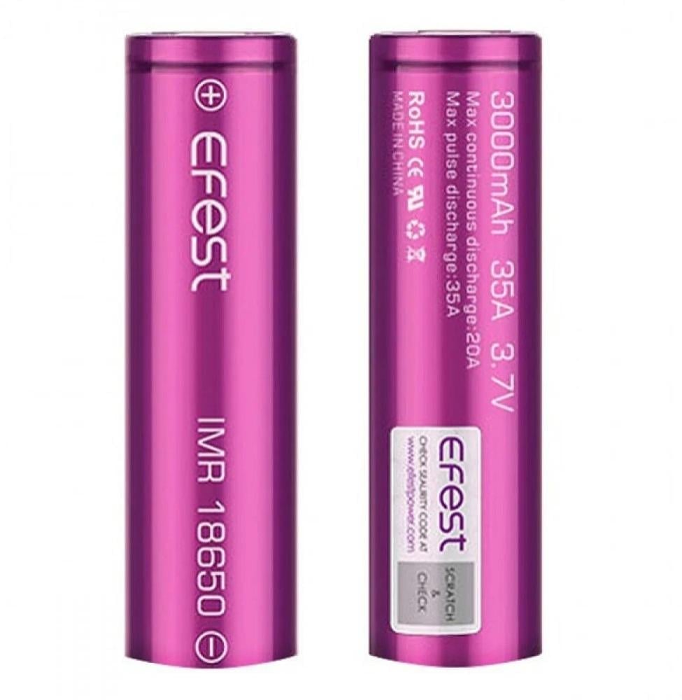 بطارية شيشة الكترونية بطارية ايفست EFEST IMR 18650 battery 3000mAh 35A- Efest IMR 18650 battery 3000mAh 35A بطارية وحده - صورة 1