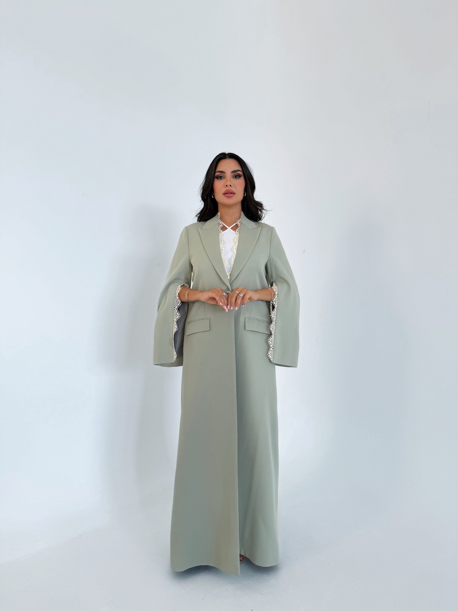 Elegant Formal Crepe Abaya with Lace Details - Image 4