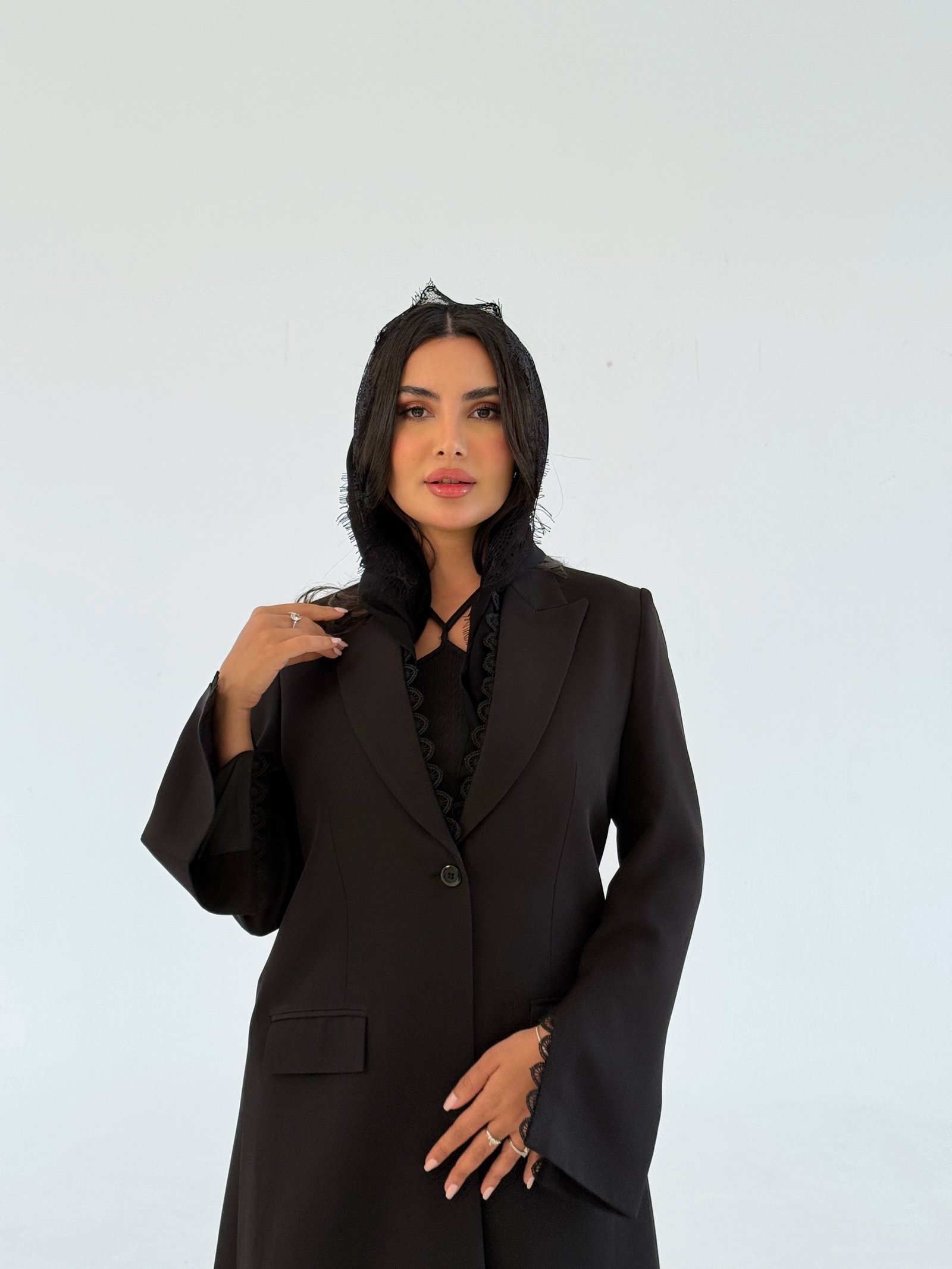 Black Formal Crepe Abaya with Premium Lace - Image 1
