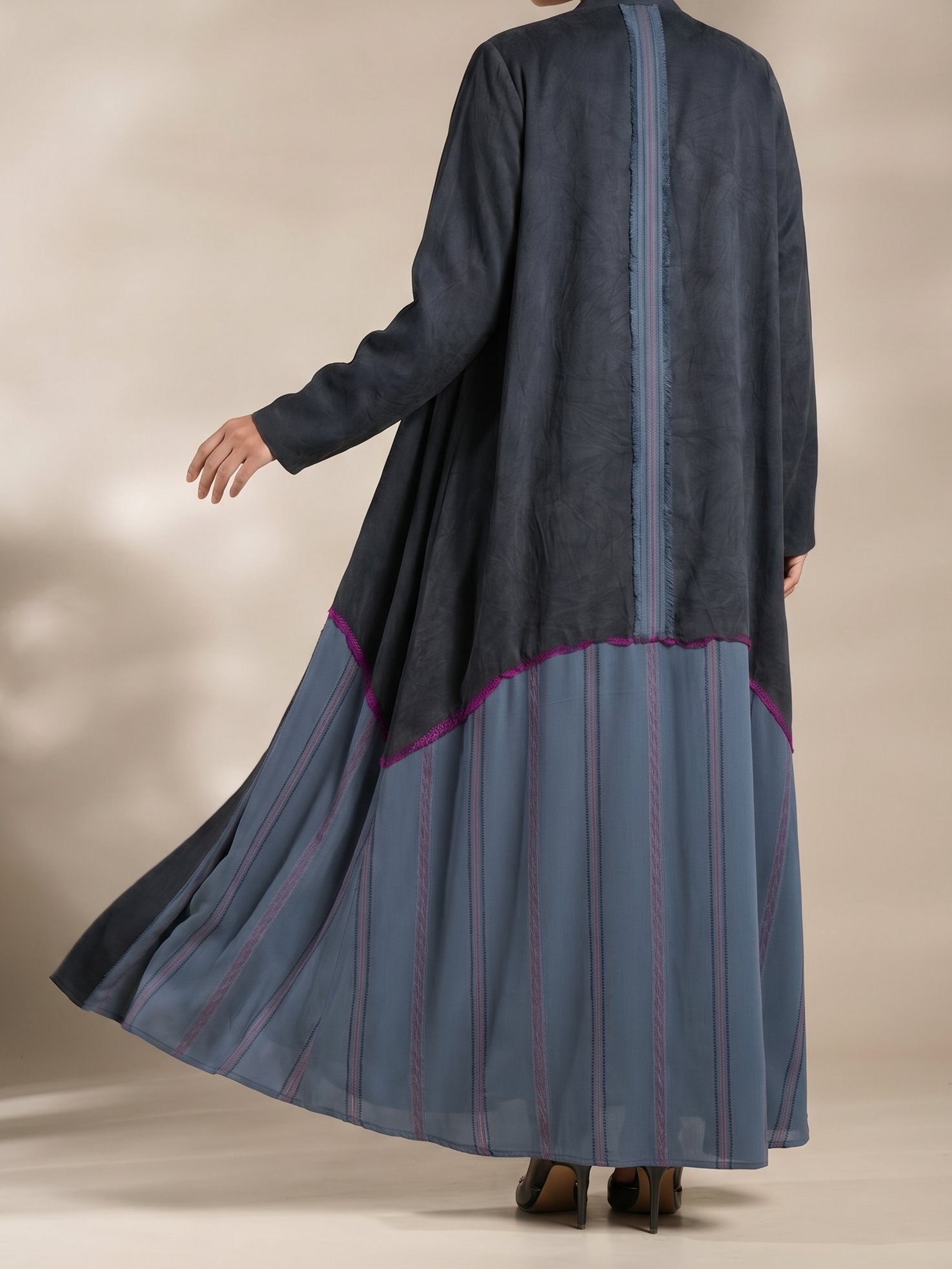 Japanese Washed Silk Abaya with Crepe – Wide Cloche Cut - Image 2