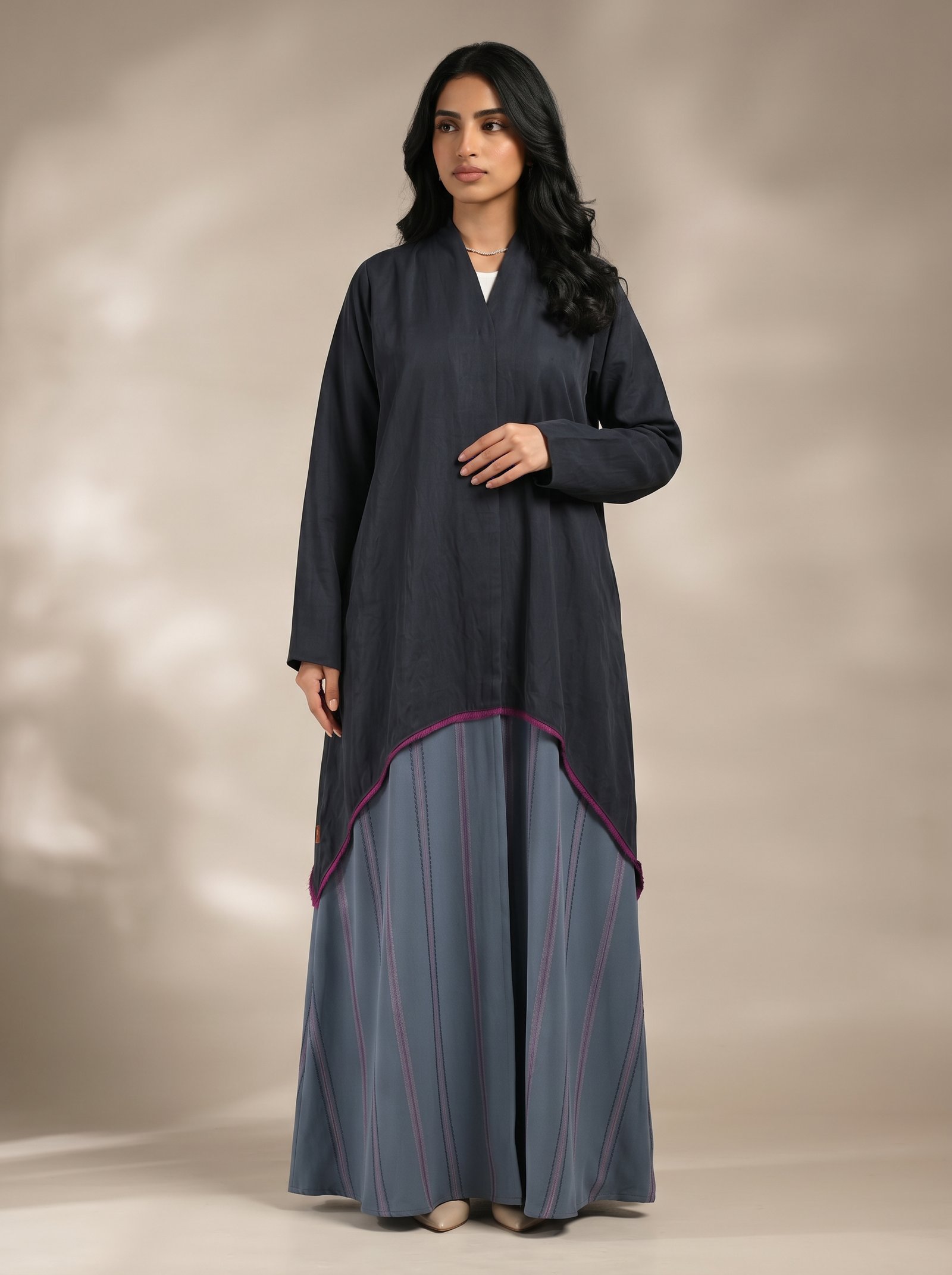 Japanese Washed Silk Abaya with Crepe – Wide Cloche Cut - Image 1