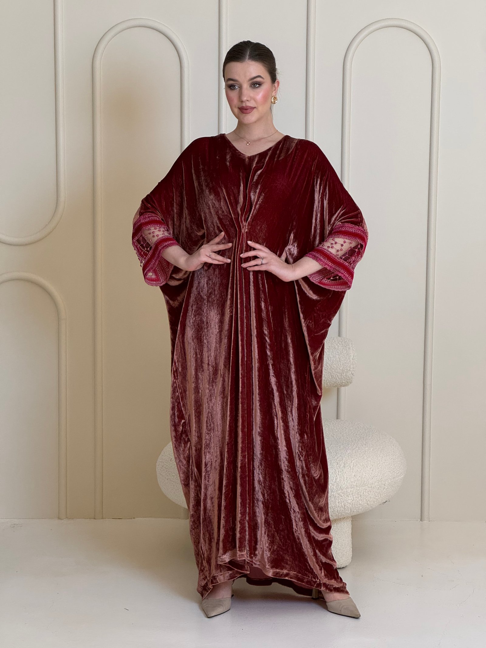 Deep Crimson Velvet Kaftan - Image 1