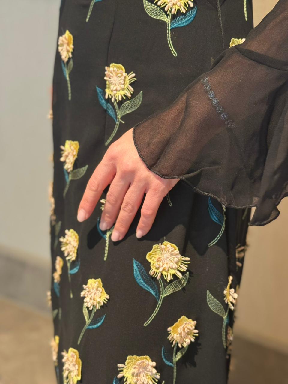 Black Floral Chiffon Dress - Image 3