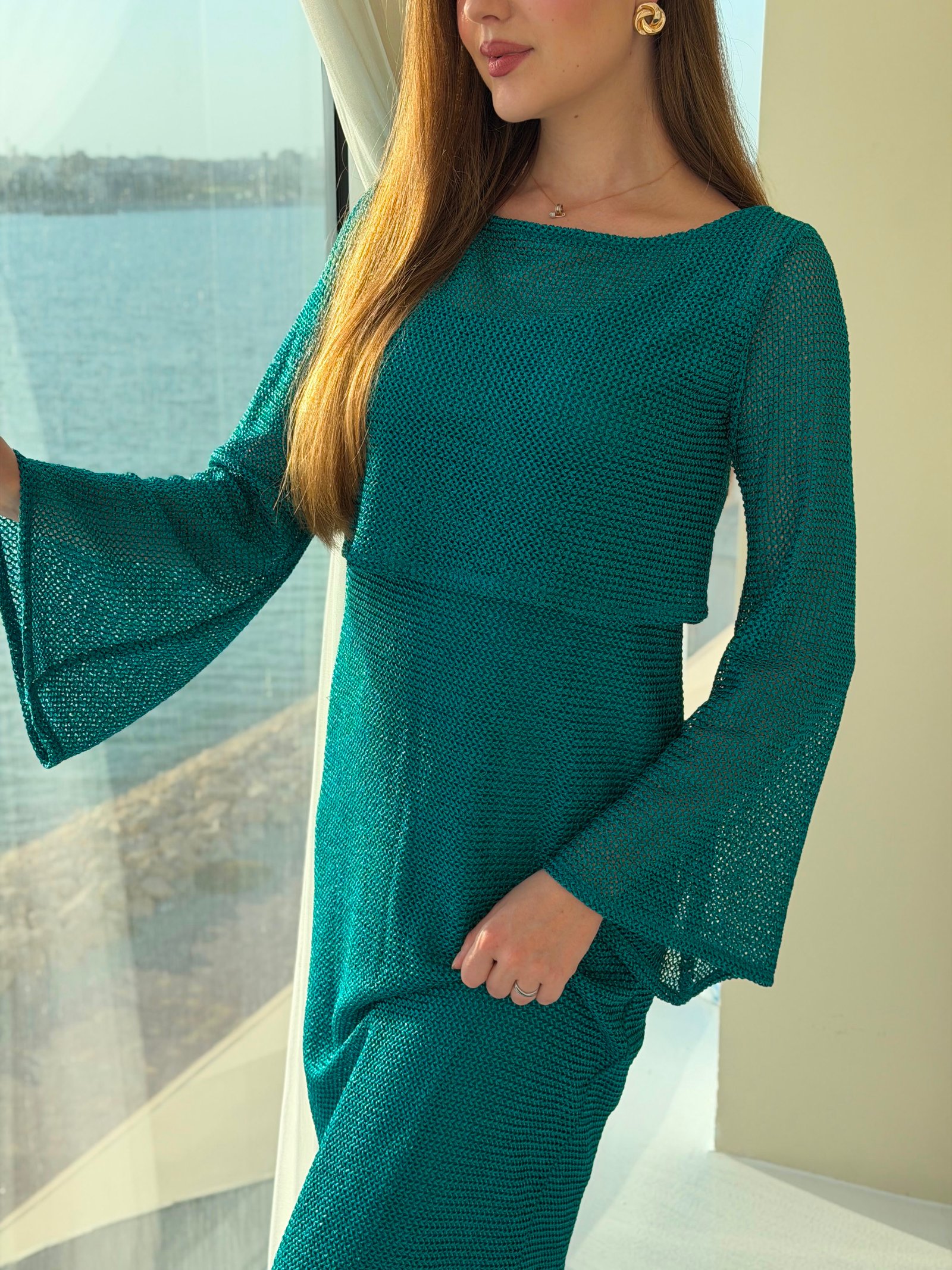 Teal Blue Maxi Knit Dress - Image 2