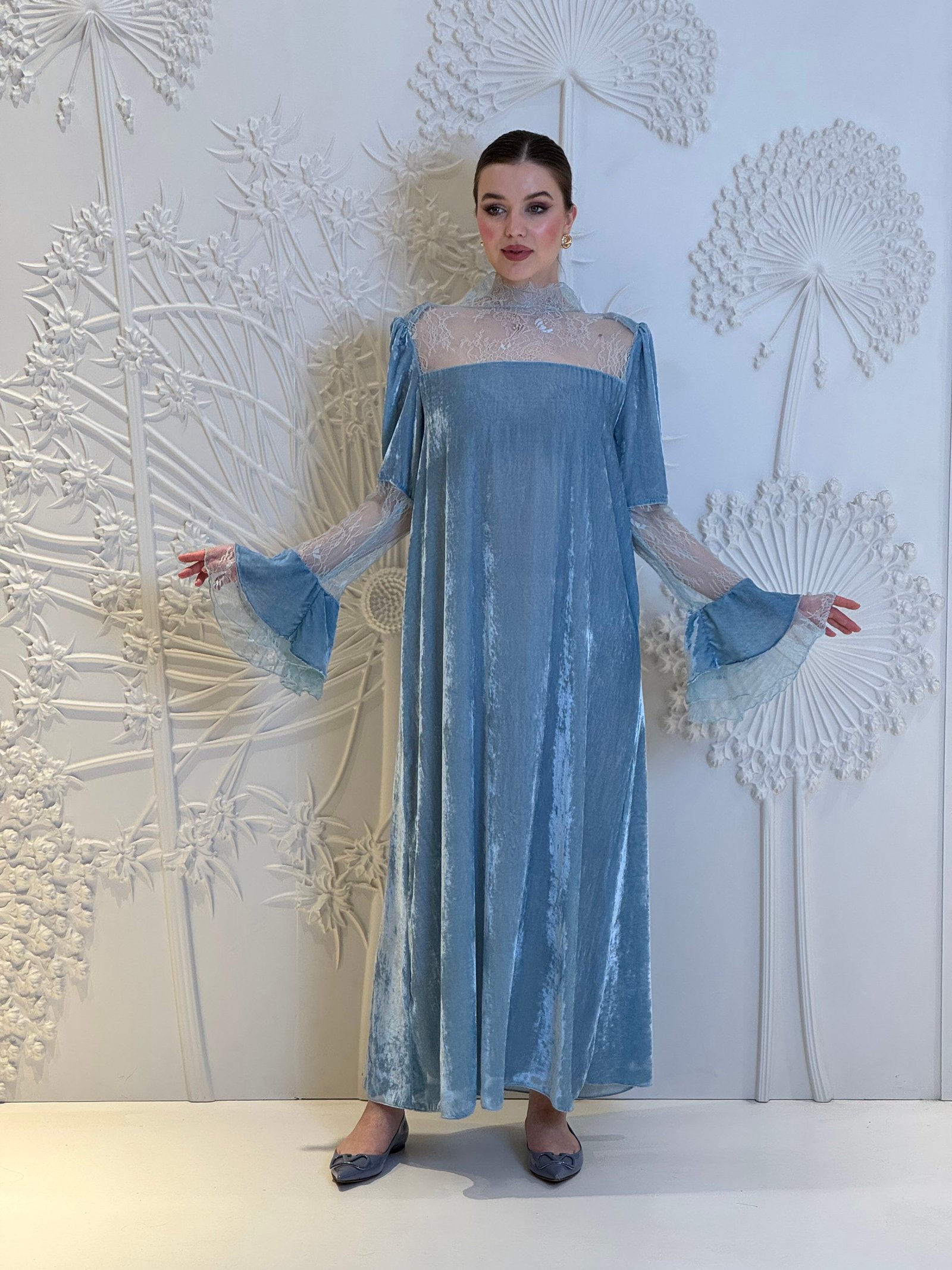 Icy Blue Velvet Kaftan - Image 1