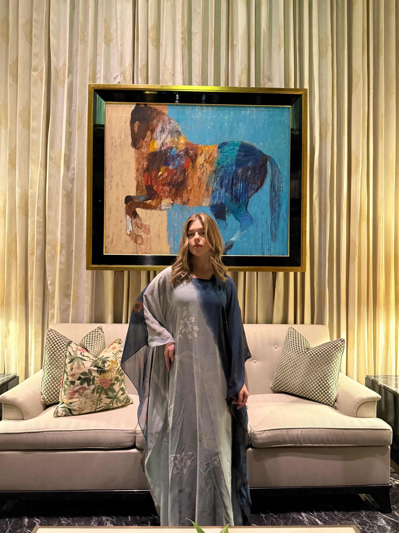 Soft Green & Blended Blue Chiffon Kaftan - Image 2