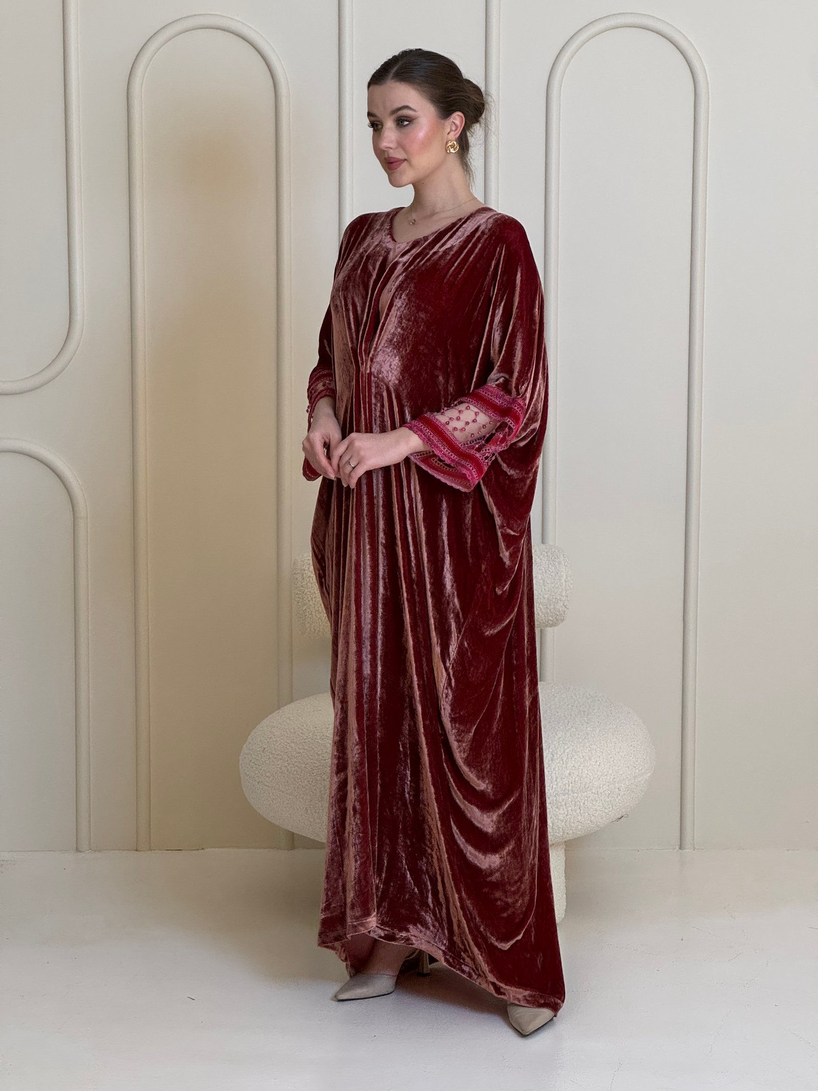 Deep Crimson Velvet Kaftan - Image 3