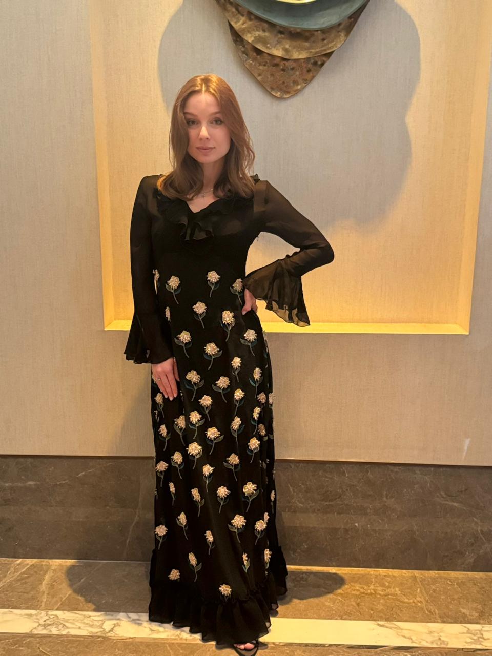 Black Floral Chiffon Dress - Image 1