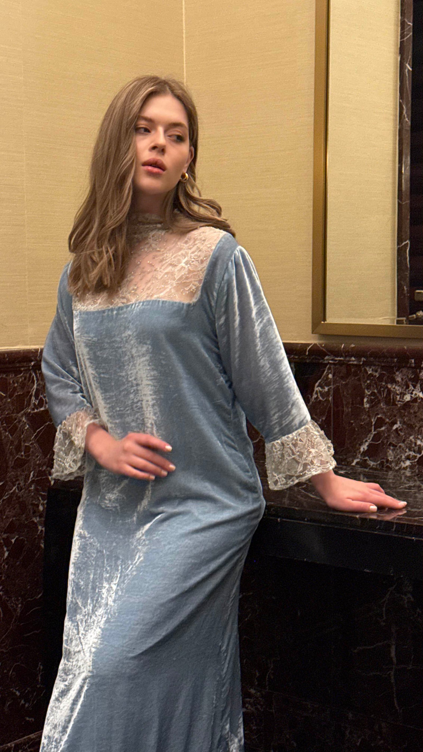 Powder Blue Lace Kaftan - Image 1