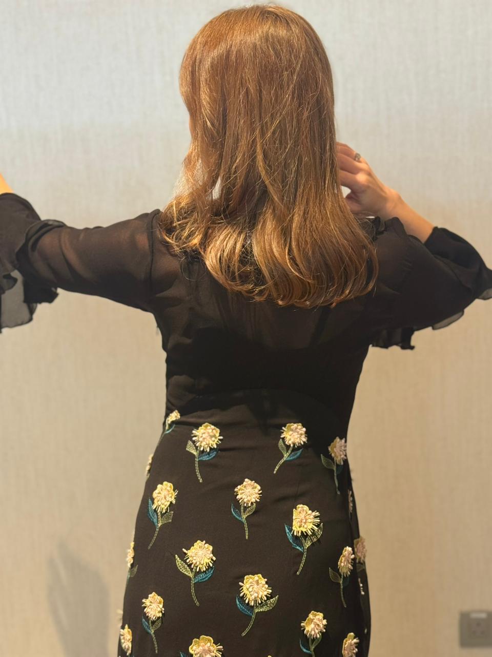 Black Floral Chiffon Dress - Image 4