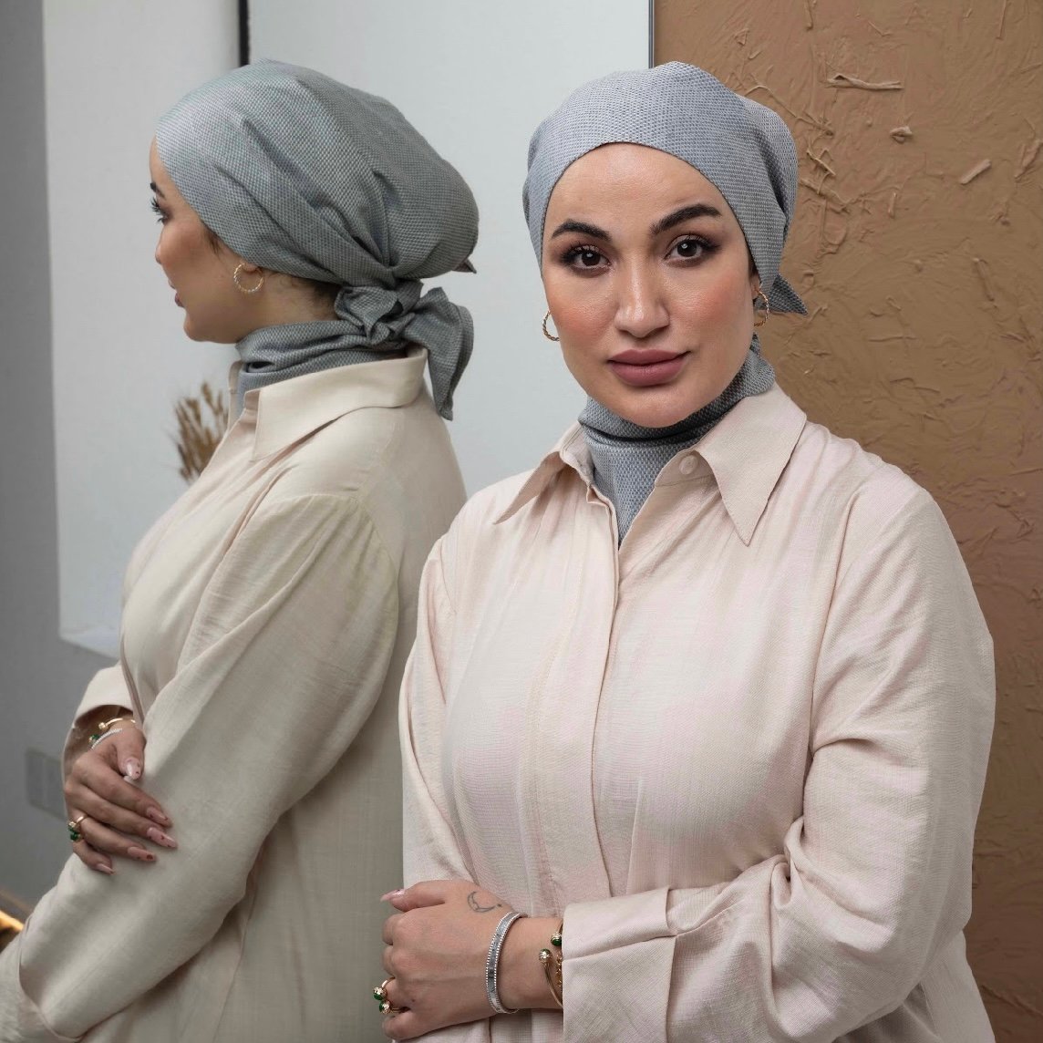 حجاب مثلث لينن + قطعة رقبة - صورة 1