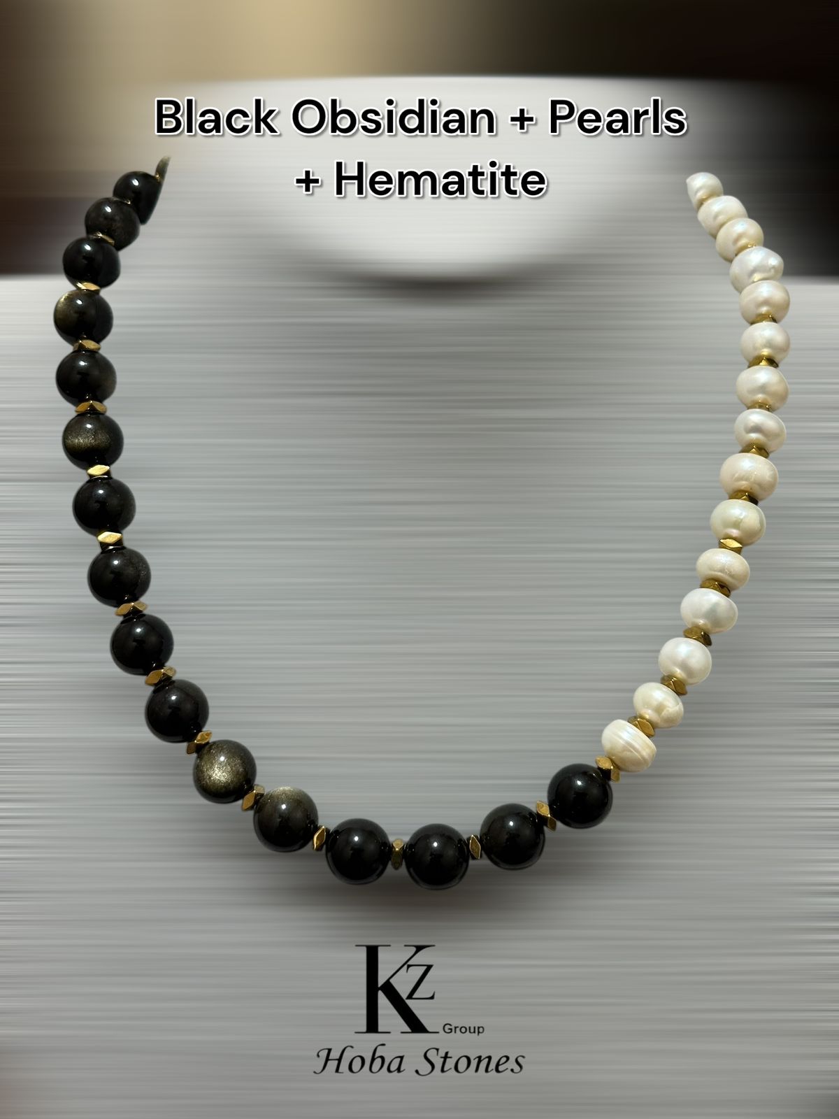 Necklace Black Obsidian with Pearl - Image 1